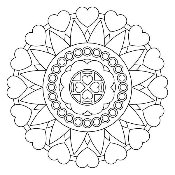 Heart Mandala Coloring Pages 600x600 Heart Mandala Coloring Pages
