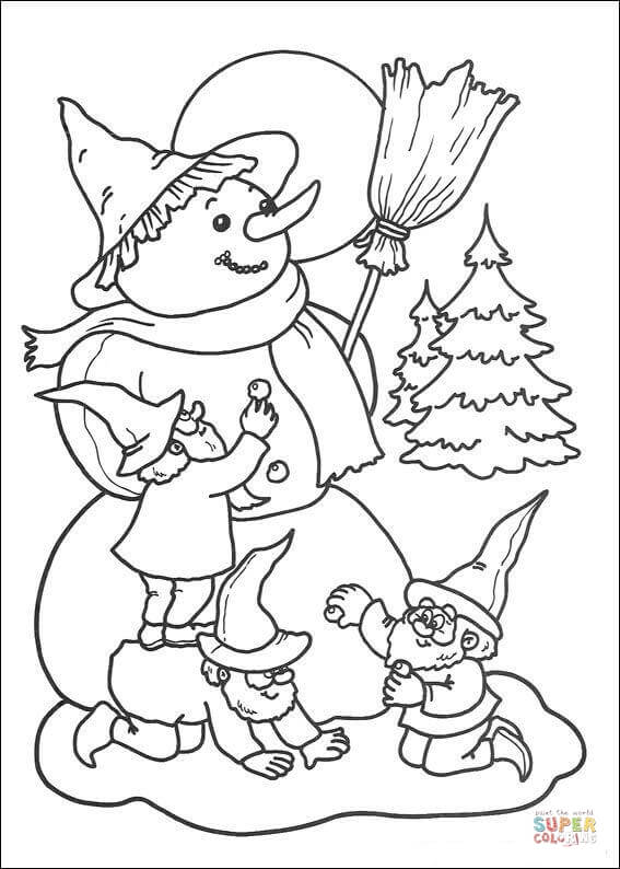 567x794 Dwarfs Are Making Snowman Coloring Page Download And Printable