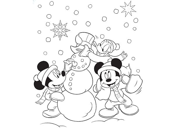 600x450 Mickey And Friends Making Snowman Coloring Page Boys Pages