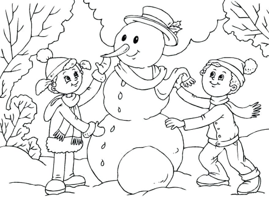 879x660 Build A Snowman Coloring Also Kids Making Snowman Coloring Page