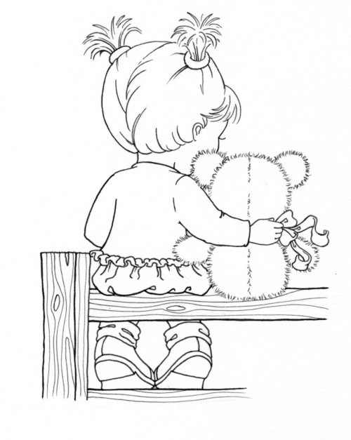 Embroidery Pattern, Girl And Teddy Bear 500x627 Embroidery Pattern, Girl And Teddy Bear