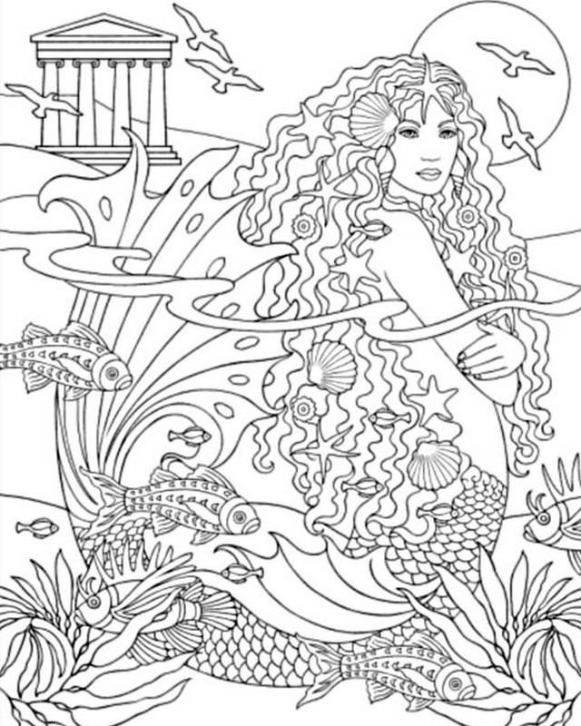 640x800 Adult Coloring Page Sea Siren 2