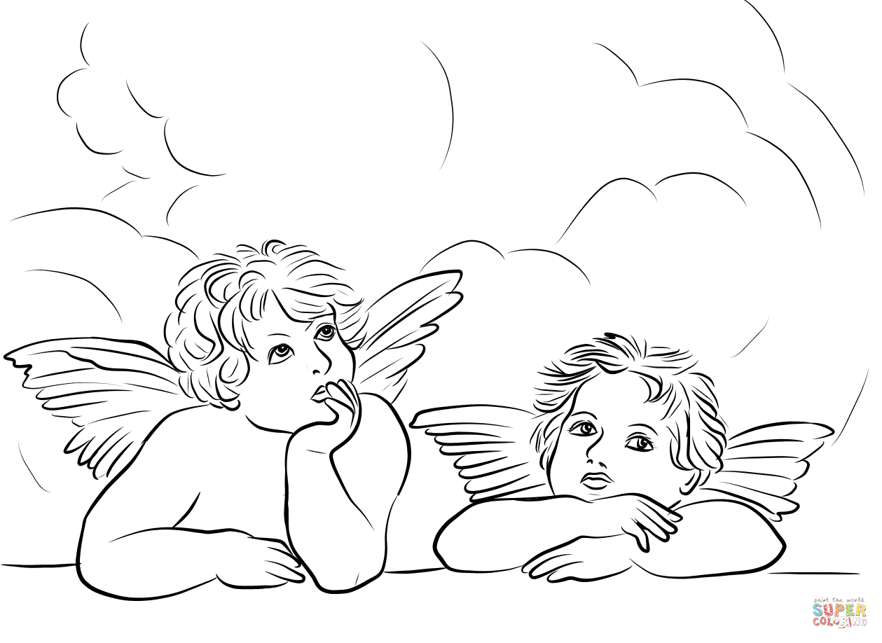 Angels The Sistine Madonna By Raphael Coloring Page 1259x918 Angels The Sistine Madonna By Raphael Coloring Page