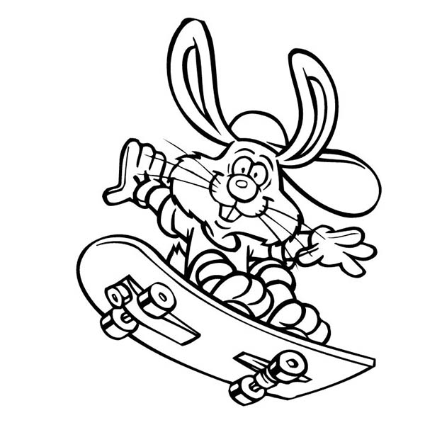 A Funky Bunny Playing Skateboard Coloring Page 600x600 A Funky Bunny Playing Skateboard Coloring Page