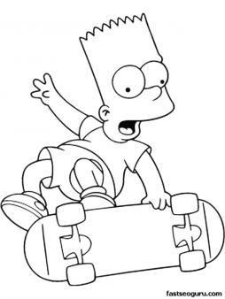 254x338 Printable Cartoons Simpson Bart Is Skating Coloring Pages