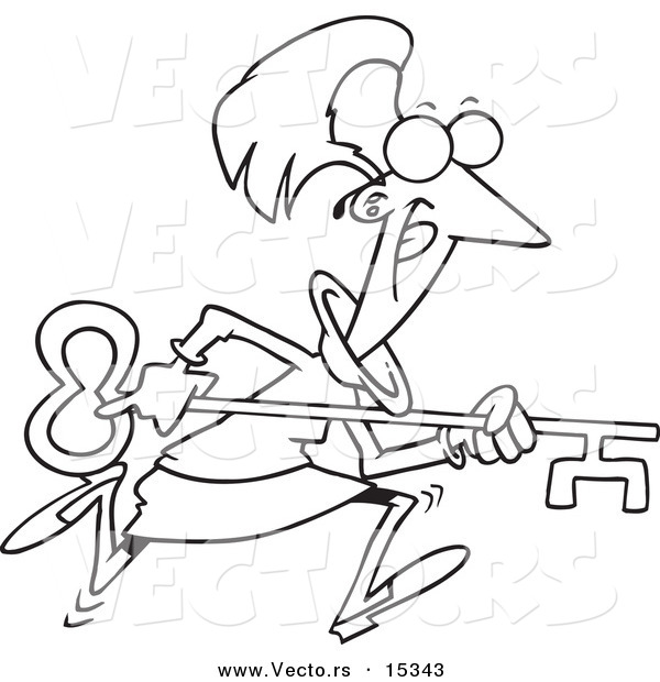600x620 Vector Of A Cartoon Businesswoman Running With An Opportunity Key