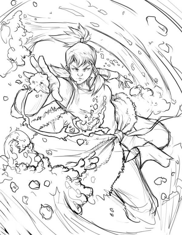 600x775 Sketch Of Avatar Korra Doing Water Bending Coloring Page Color Luna