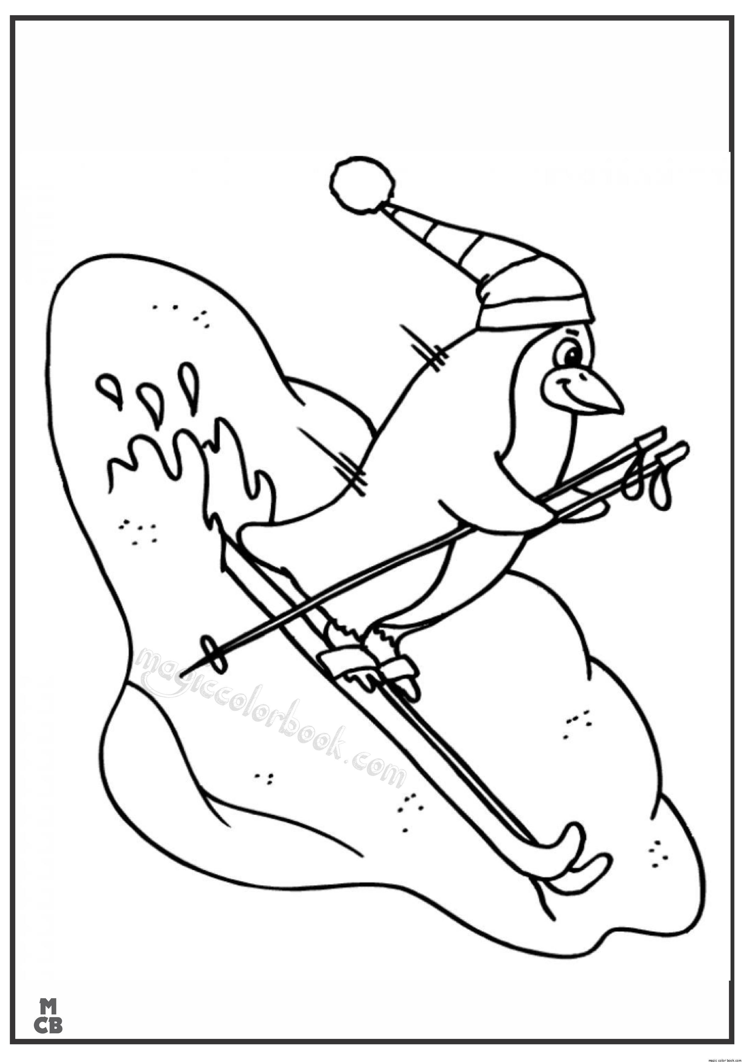 Penguins Ski Winter Coloring Pages 2449x3484 Penguins Ski Winter Coloring Pages
