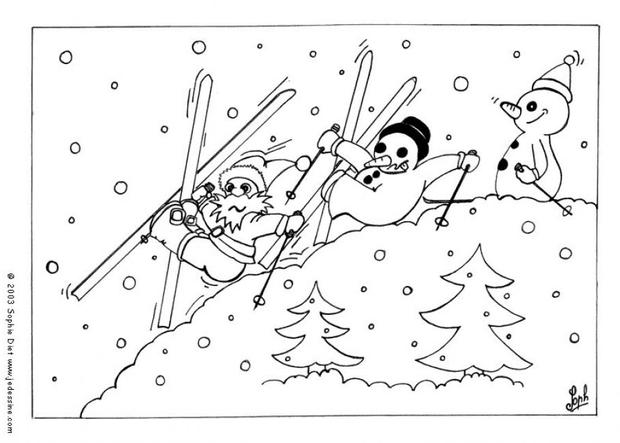 Snowman Is Skiing With Santa Coloring Pages 620x443 Snowman Is Skiing With Santa Coloring Pages