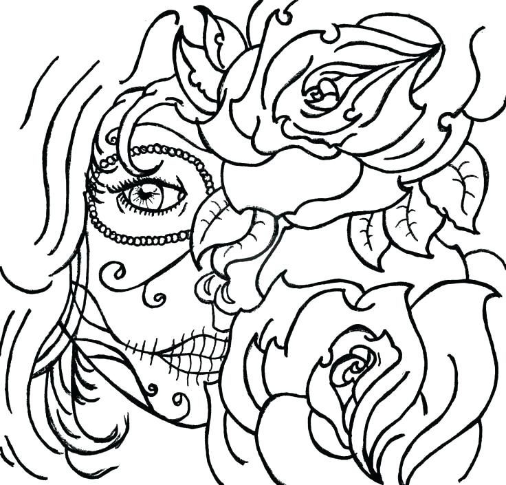 Roses Coloring Pages Four Roses In Rose Coloring Page Skull 736x705 Roses Coloring Pages Four Roses In Rose Coloring Page Skull