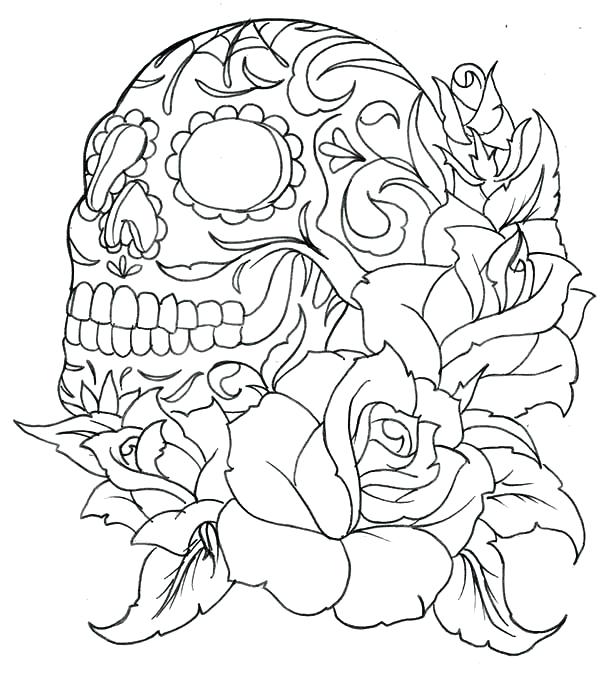 Sugar Skulls Roses Coloring Pages Colouring In Fancy Skull 600x677 Sugar Skulls Roses Coloring Pages Colouring In Fancy Skull