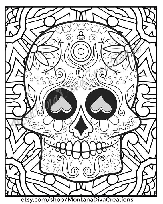 Sugar Skull Mandala Coloring Pages Immediate Digital Download 570x713 Sugar Skull Mandala Coloring Pages Immediate Digital Download