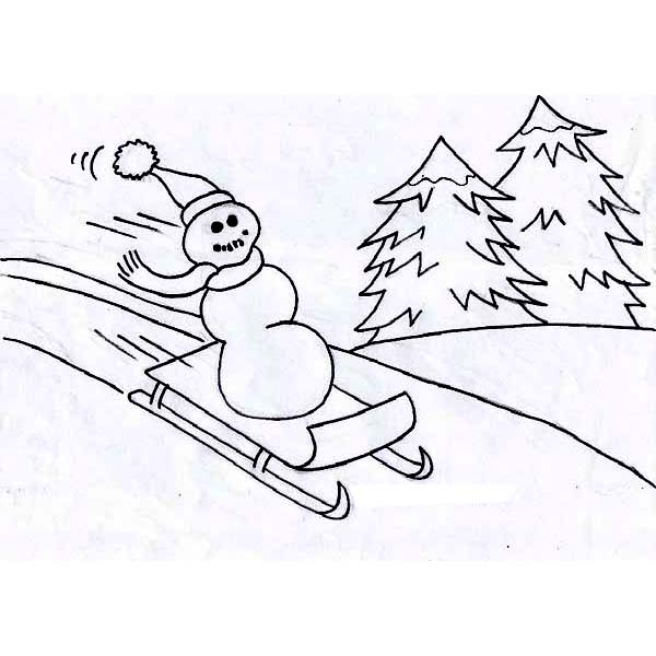 Freeky Mr Snowman Playing Winter Season Sled Coloring Page 600x600 Freeky Mr Snowman Playing Winter Season Sled Coloring Page