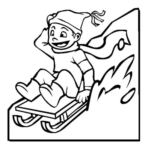 Happy Kid Slidding On Winter Season Sled Coloring Page Color Luna 600x600 Happy Kid Slidding On Winter Season Sled Coloring Page Color Luna