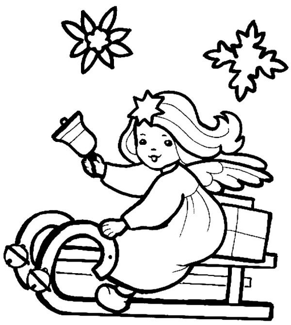 Little Christmas Angel On A Sleigh Coloring Pages 600x671 Little Christmas Angel On A Sleigh Coloring Pages
