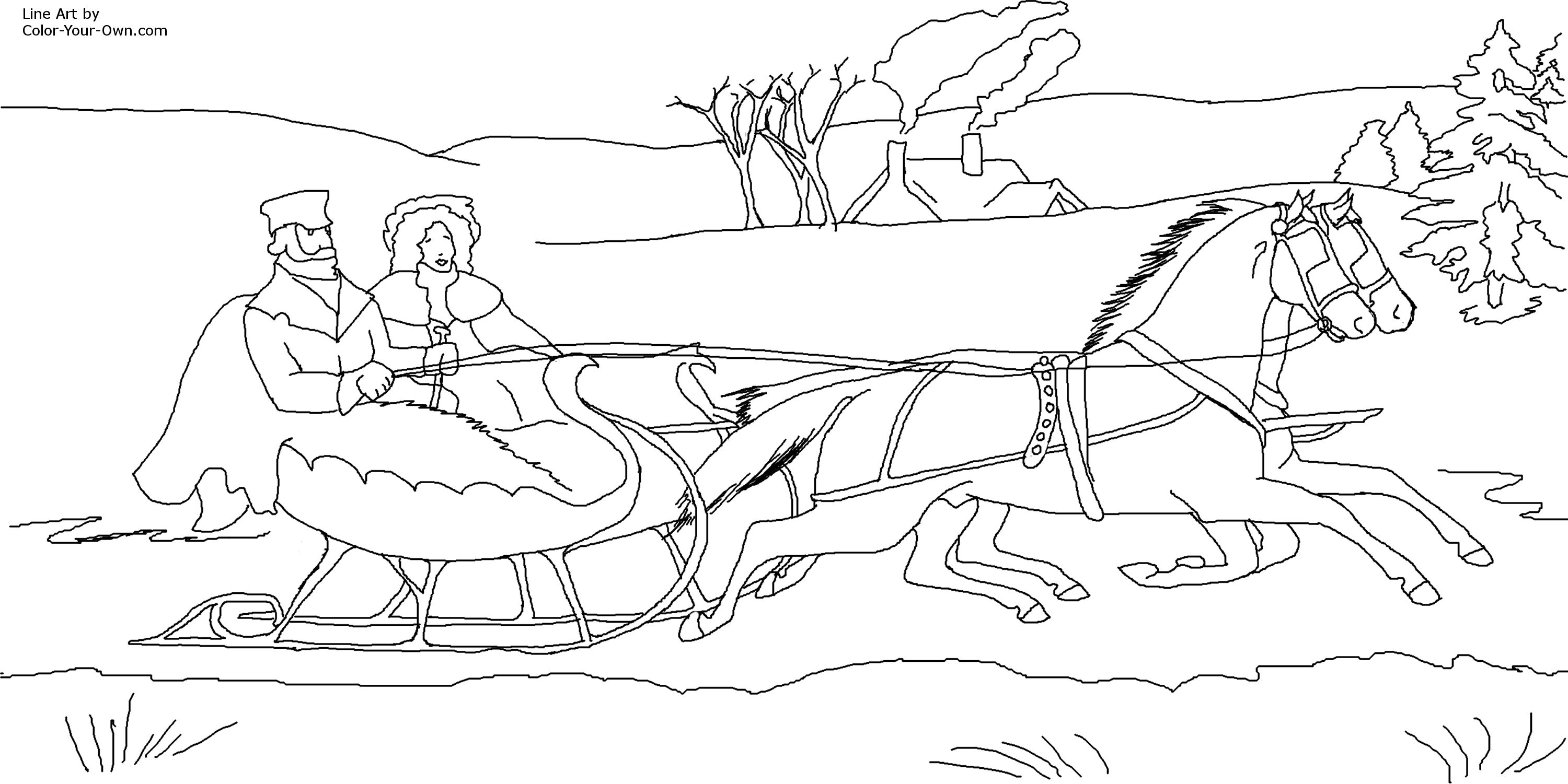 3000x1501 High Tech One Horse Open Sleigh Coloring Page