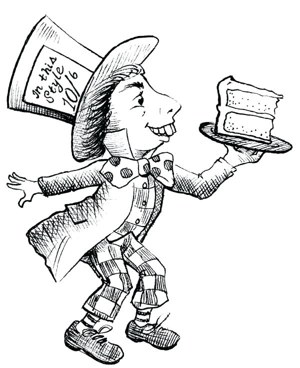 600x736 Mad Hatter Coloring Pages Mad Hatter With Slice Of Cake Coloring