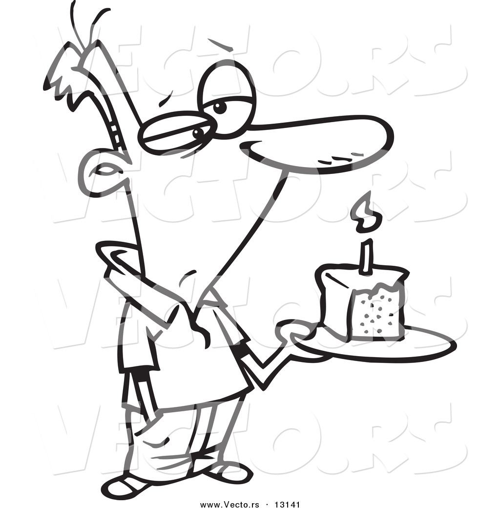 1024x1044 Vector Of A Cartoon Grumpy Birthday Man Holding A Slice Of Cake