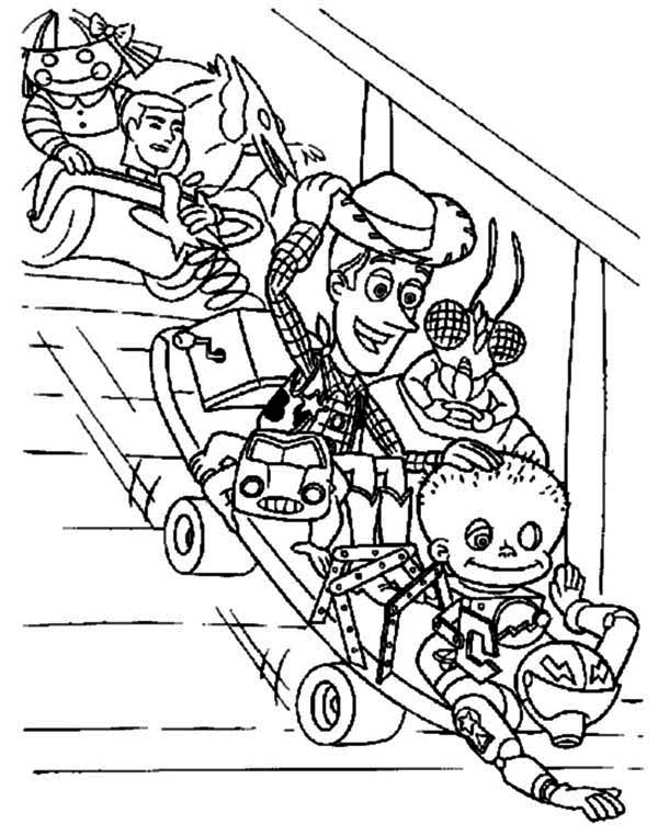 Woddy And Other Toys Playing Slide Coloring Page 600x761 Woddy And Other Toys Playing Slide Coloring Page