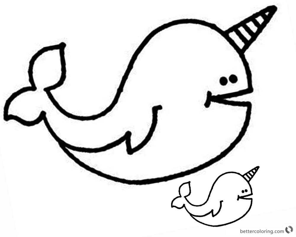 1000x800 Cartoon Narwhal Coloring Pages Big And Small