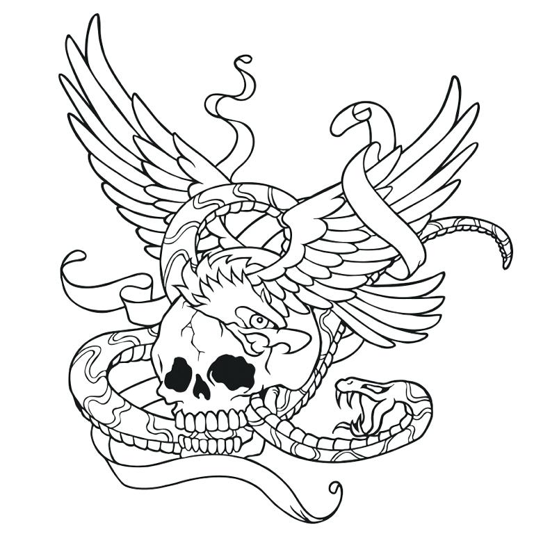 768x768 Snake Coloring Page Skull With Wings And Snake Coloring Page