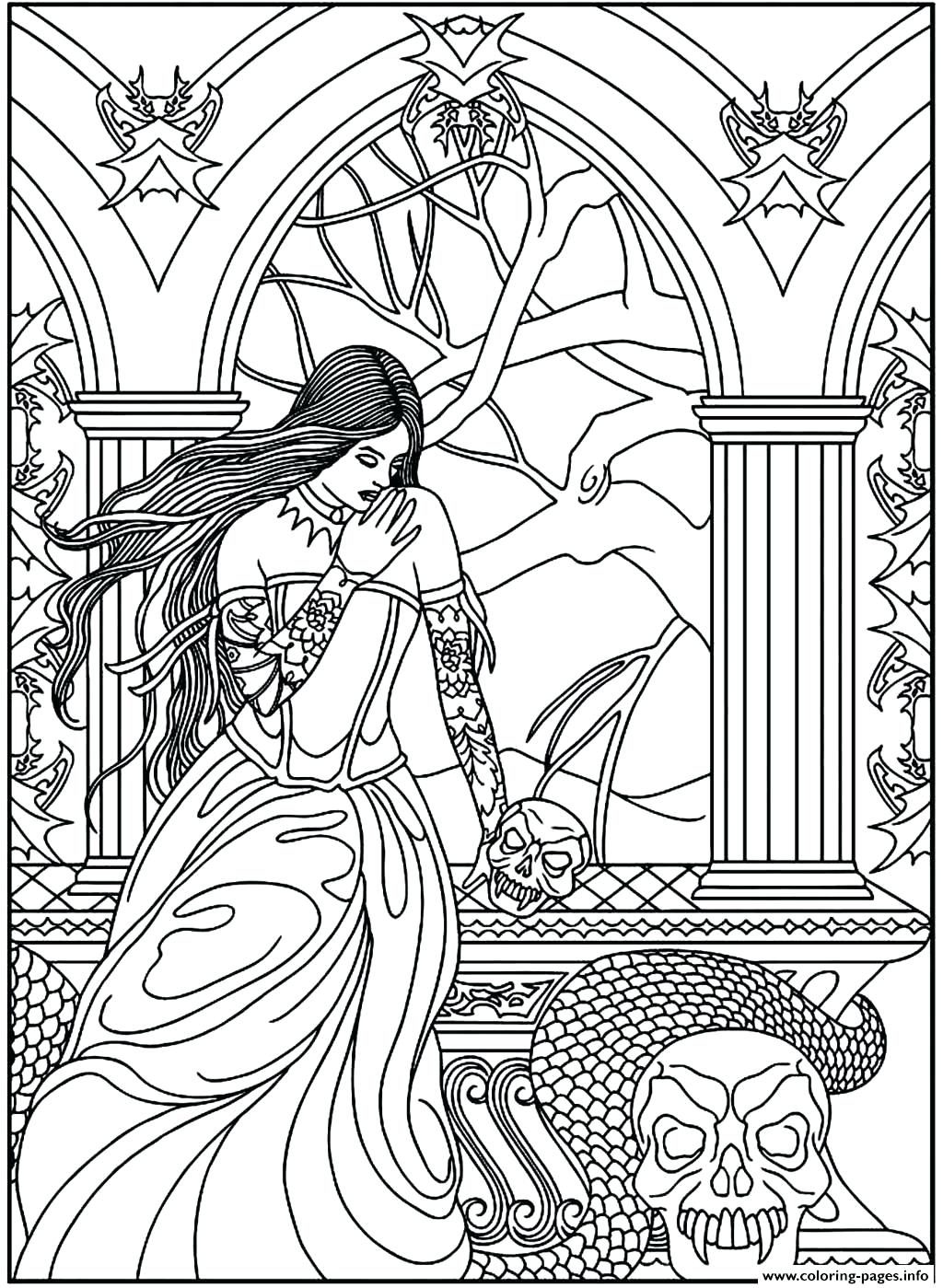 1024x1399 Coloring Pages ~ Snake Coloring Page Adult Fantasy Woman Skulls