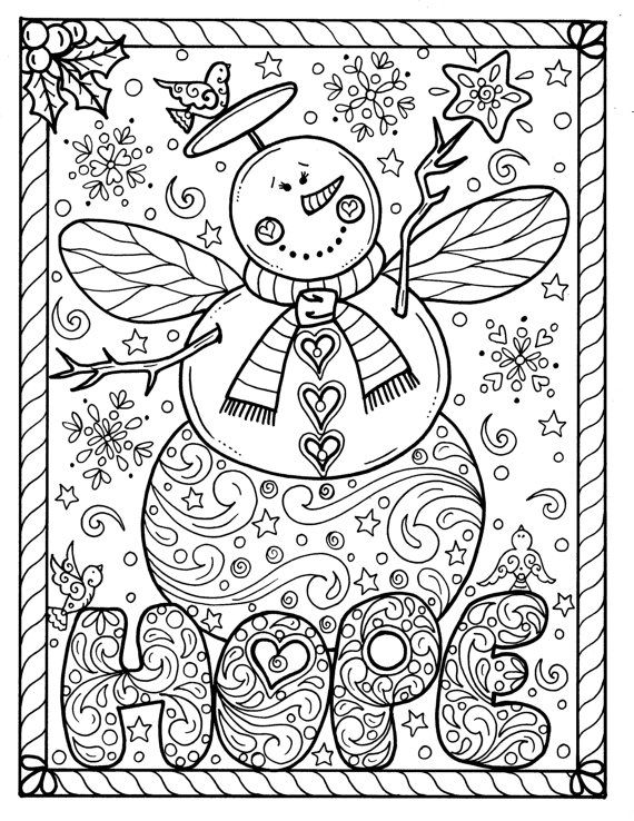 570x738 Snow Angel Instant Download Christmas Coloring Page Holidays Adult