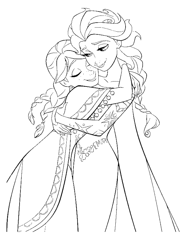 600x800 Anna Hugging Elsa The Snow Queen Coloring Page