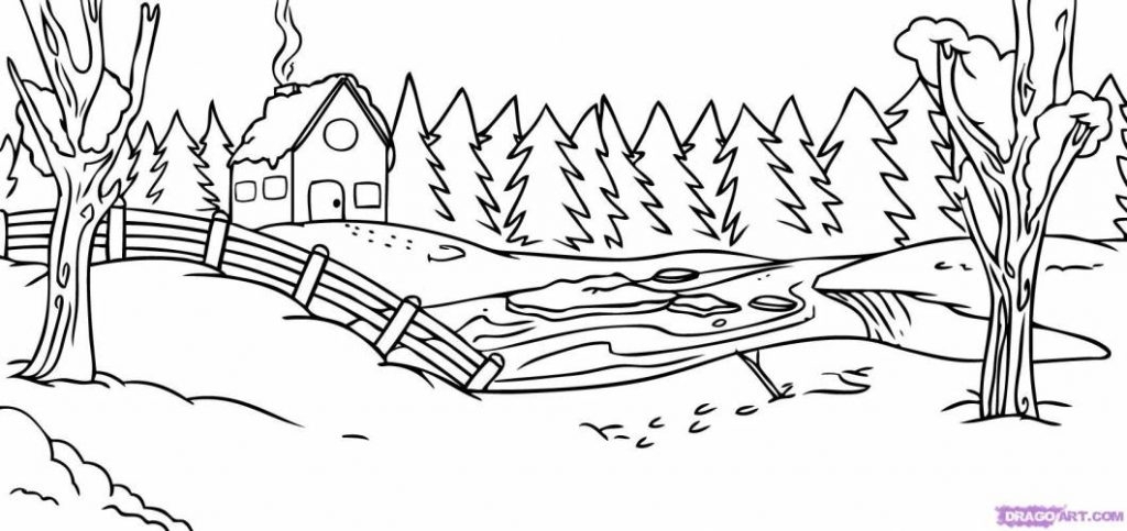 Snow Scene Coloring Page at GetColorings.com | Free printable colorings ...