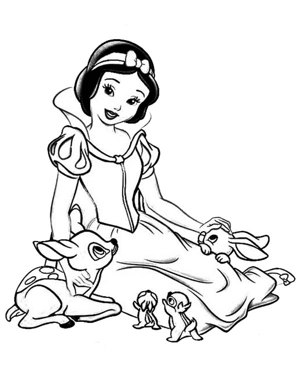 600x776 Snow White Talking To Her Jungle Friends Coloring Page Color Luna