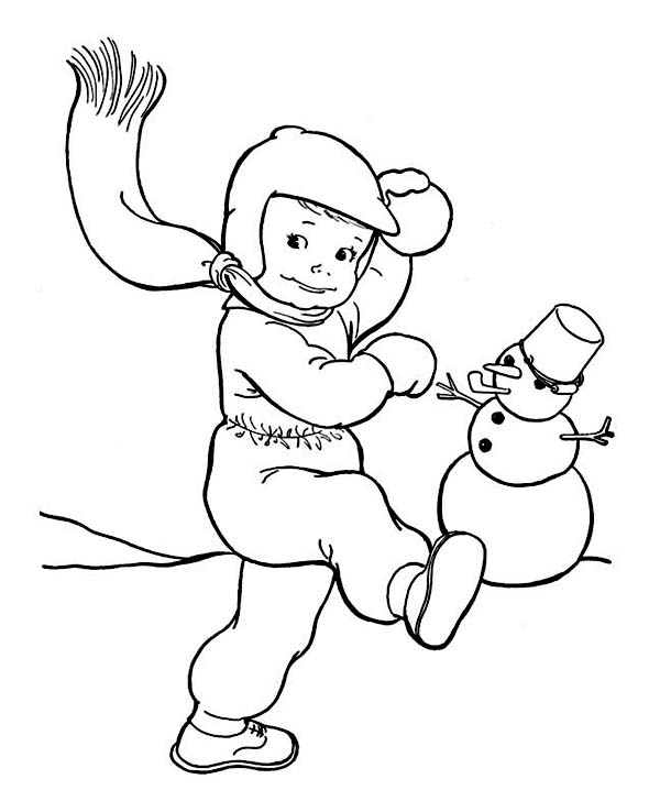 Snowball Fight On Winter Outdoor Activity Coloring Page 600x738 Snowball Fight On Winter Outdoor Activity Coloring Page