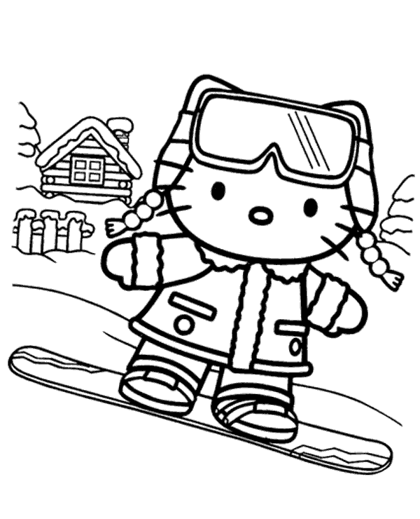 600x740 Hello Kitty On Snowboard Printable Image To Print Or Download For Free