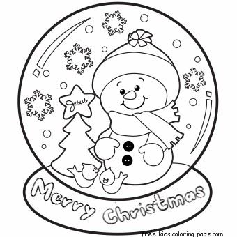 Christmas Snow Globe Whit Snowman Coloring Pages 340x340 Christmas Snow Globe Whit Snowman Coloring Pages