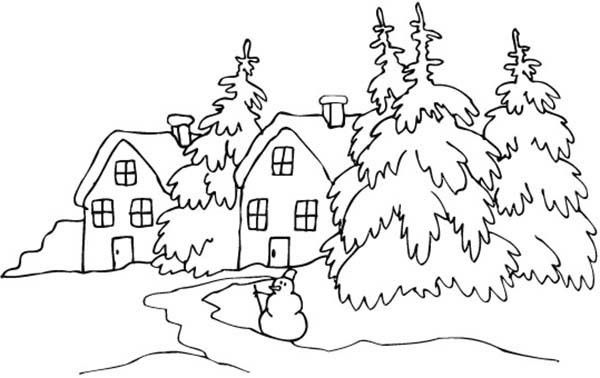Landscapes, Snowy Village Landscapes Coloring Pages Winter 600x378 Landscapes, Snowy Village Landscapes Coloring Pages Winter
