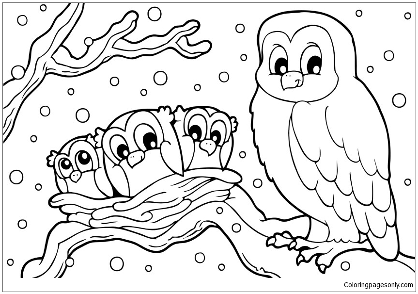 Winter Snowy Owl Coloring Page 863x606 Winter Snowy Owl Coloring Page
