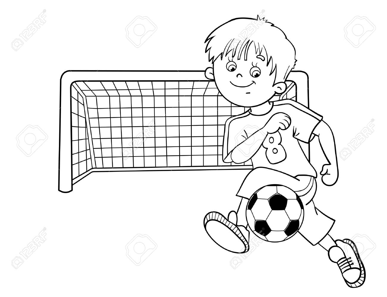 1300x1000 New Coloring Page Outline A Cartoon Boy With A Soccer Ball