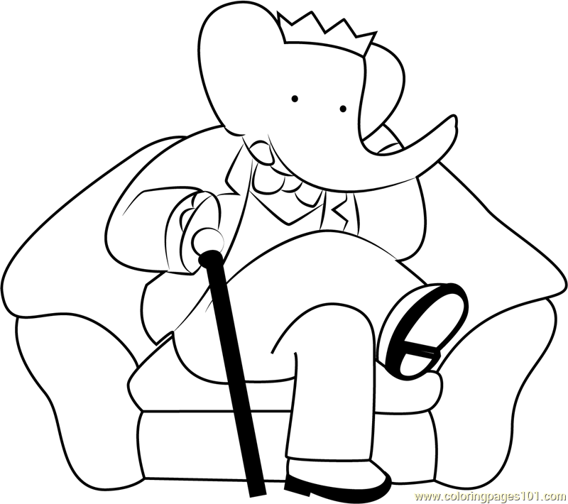 King Babar Sitting On Sofa Coloring Page 800x710 King Babar Sitting On Sofa Coloring Page