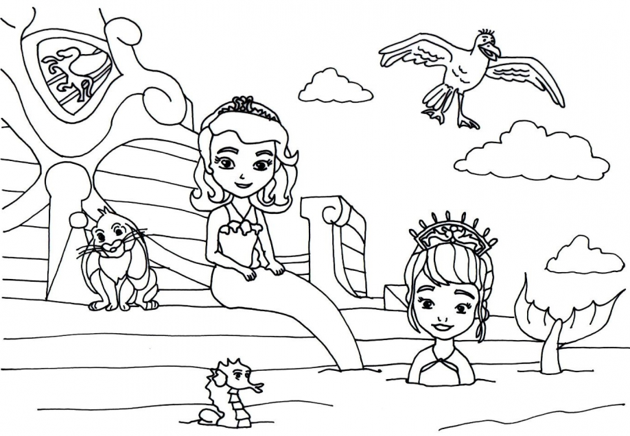 918x636 Free Printable Princess Sofia Mermaid Coloring Pages With Bird