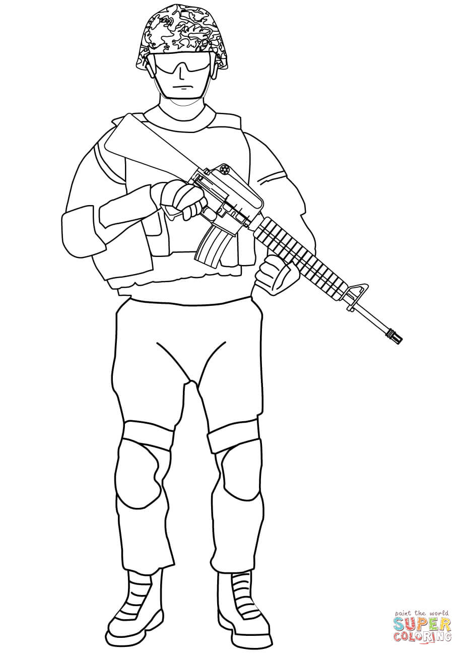 919x1300 Soldier With M16 Coloring Page To Pages