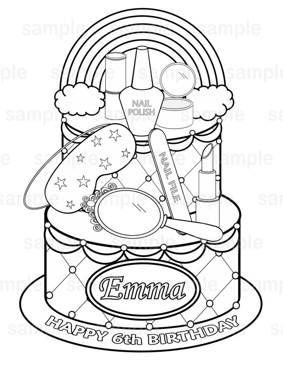 570x738 Personalized Printable Rainbow Spa Party Cake Favor Childrens