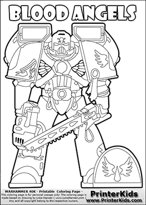 290x406 Coloring Page Showing A High Detail Blood Angels Space Marine