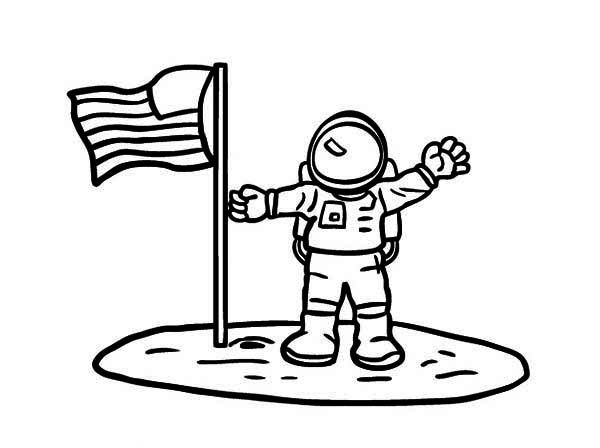 An Astronaut Put American Flag On The Moon Soil Coloring Page 600x448 An Astronaut Put American Flag On The Moon Soil Coloring Page