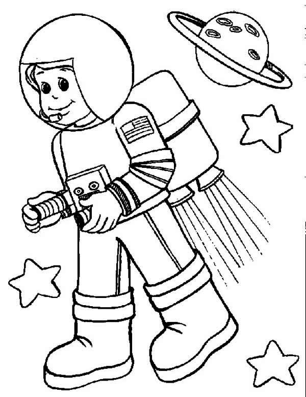 An Astronaut His Spacecraft Colouring Page An Astronaut 600x778 An Astronaut His Spacecraft Colouring Page An Astronaut