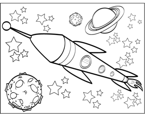 Saturn And Spaceship Coloring Page 300x235 Saturn And Spaceship Coloring Page