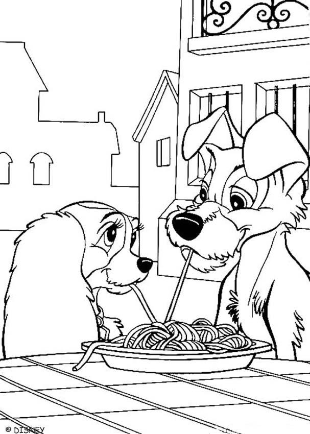 607x850 Lady And Tramp Eating Spaghetti Coloring Pages