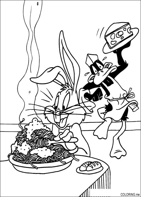 567x794 Coloring Page Bugs Bunny And Daffy Duck And Spaghetti