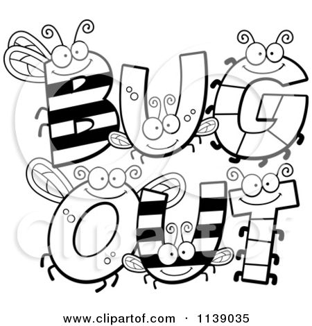 450x470 Cartoon Clipart Of Black And White Bug Letters Spelling Bug Out