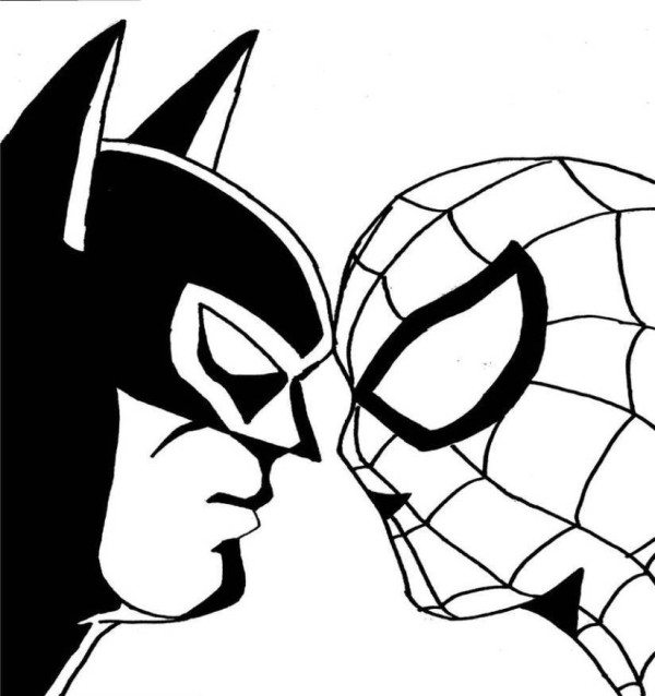 600x638 Spiderman Batman Face To Face Coloring Pages