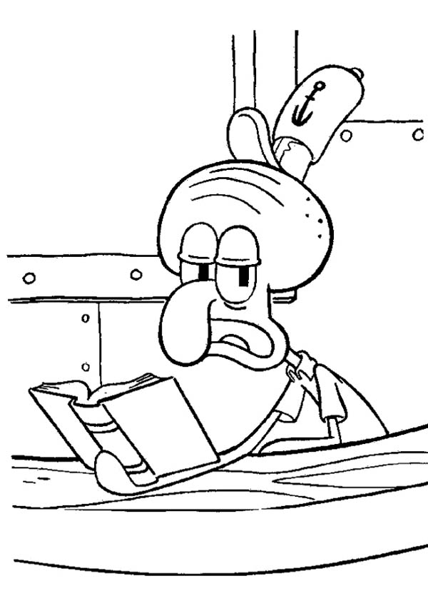600x849 Squidward Reading A Book In Krusty Krab Coloring Page Color Luna