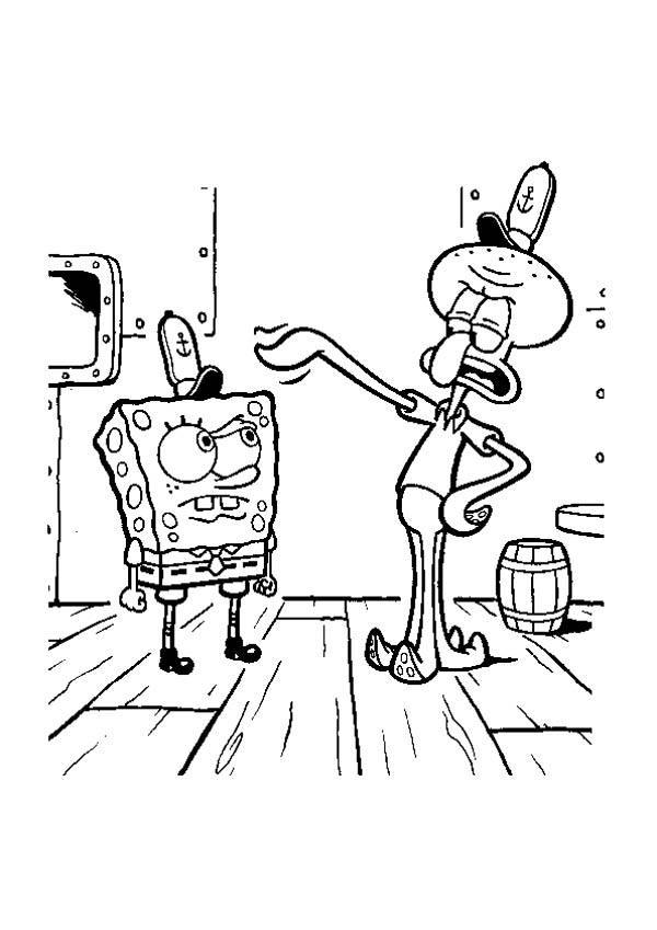 600x849 Squidward Is Angry To Spongebob In Krusty Krab Coloring Page